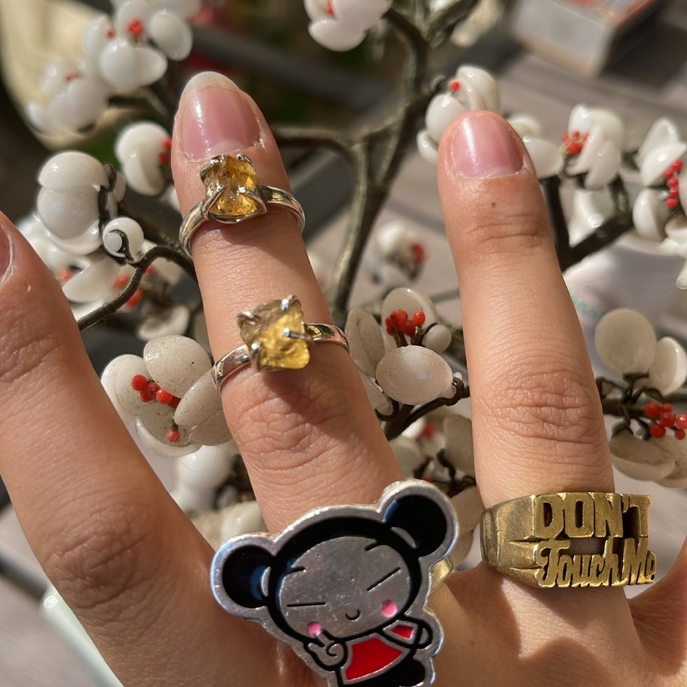 Vintage Artisan Amber Glass Sterling Silver Rings🌞